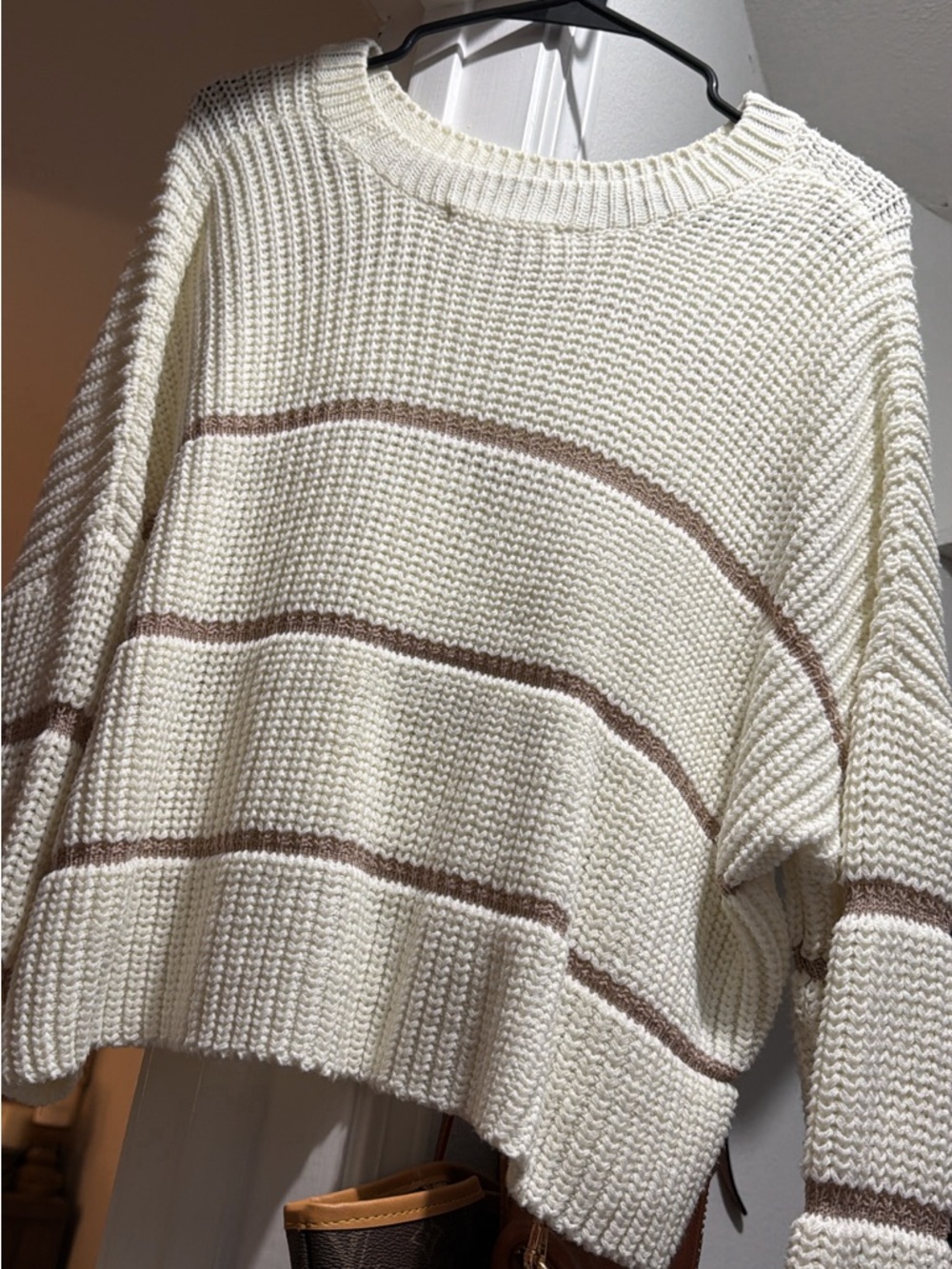Cream Striped Knit Sweater